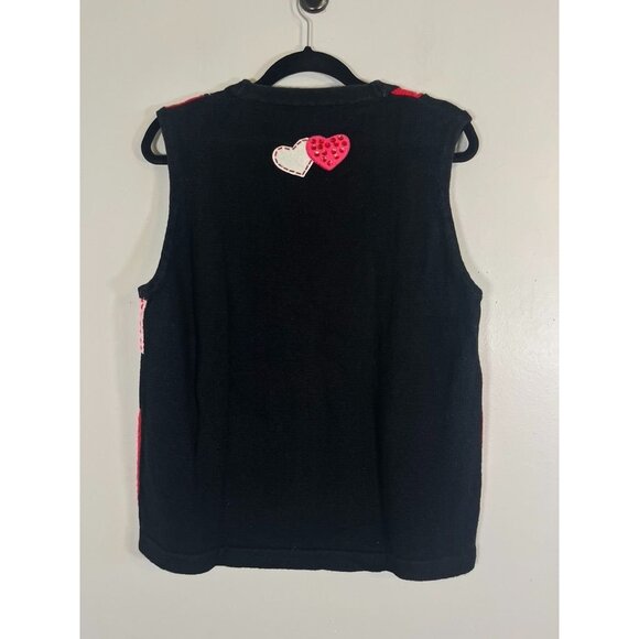 Retro Valentine Sweater Knit Vest Pink 12 Beaded Patchwork Classic Chic Metallic - Picture 10 of 11